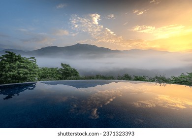Dawn at the infinity pool of the 5-star Le Cham resort in Tu Le commune, Van Chan district, Yen Bai province, Vietnam