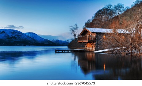 Dawn at the old boat house on Ullswater at Pooley Bridge in the Lake District National Park in Cumbria - Powered by Shutterstock