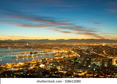 Dawn on the coast of Cape Town city (South Africa)