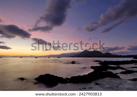 Dawn over clew bay and croagh patrick mountain, from old head, county mayo, connacht, republic of ireland (eire), europe
