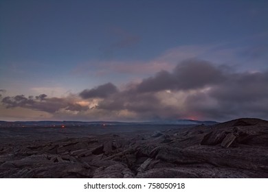 Dawn Over Lava Landscape And Puu Oo Vent In Distance In Hawaii Glows In The Morning