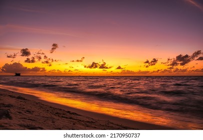 Dawn over the sea horizon. Sea horizon at dawn. Beautiful sunrise over sea horizon. Sea horizon at dawn landscape