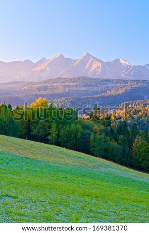 Similar – Inspirierendes Abendlicht im Frühjahr. Sonnenuntergang in der Tatra