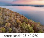 dawn over the Tennessee River near Colbert Ferry Park, Natchez Trace Parkway - late November aerial view