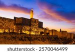 Dawn at the plaza above Mamilla with a view of the old city and David