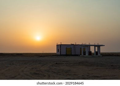 Dawn And Small Stone House In Desert Of Hadramaut, Yemen