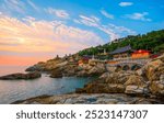 Dawn, view of Busan city at Haedong Yonggungsa Temple in Busan, South Korea.