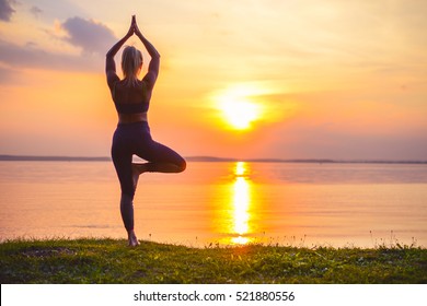 Dawn Yoga Exercise Couple Girl Sunset