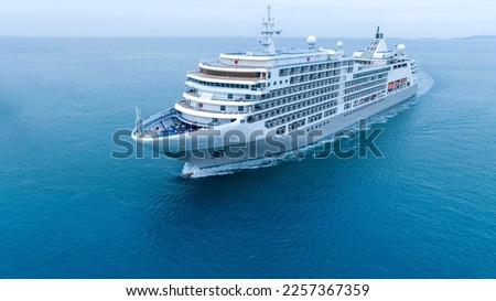 VALENTINE’S DAY CRUISES. Cruise Ship, Cruise Liners beautiful white cruise ship above luxury cruise in the ocean sea at early in the morning time concept exclusive tourism travel on holiday 