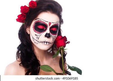 Day of the Dead Lady/'s Eye Masque Avec Rose Fête d/'Halloween Fancy Dress