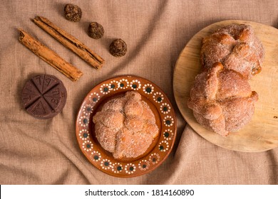 Day Of The Dead Traditional Bread With Brown Sugar, Cinnamon And Chocolat