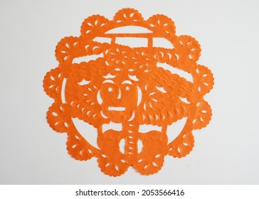 Day Of The Dead, Traditional Mexican Paper Cutting Flag. Isolated On White Background        