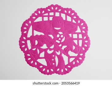 Day Of The Dead, Traditional Mexican Paper Cutting Flag. Isolated On White Background        