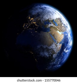 Day And Night On Planet Earth. Elements Of This Image Furnished By NASA. Other Orientations Available.