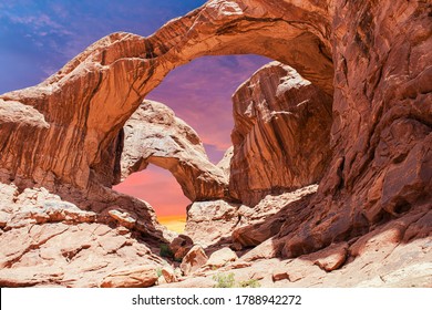 Day photo of a Double Arch. Arches National Park, Utah - USA 