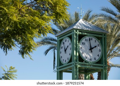 Day time view of the public clock tower in Garden Grove, California, USA.