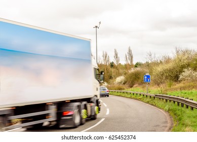 Day View Background Of UK Motorway Road Sign Lorry Truck