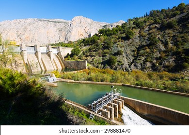 Day view of dam at Chorro river.  Andalusia, Spain