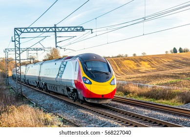 Day view of UK Railroad in England. Railway landscape. - Powered by Shutterstock