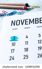 Daylight Saving Time, DST - November 3 Marked On Calendar