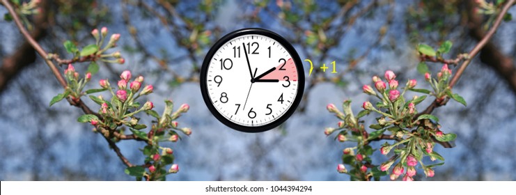 Daylight Saving Time. DST. Wall Clock Going To Winter Time. Turn Time Forward. Abstract Photo Of Changing Time At Spring.