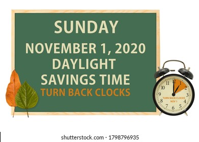 Daylight Savings Time Chalkboard with clock and leaves - Shutterstock ID 1798796935