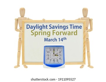 Daylight Savings Time Spring Forward March 14 Whiteboard And Clock