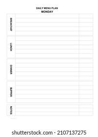 Dayly Menu Plan For Every Day. Family Menu For Today. Minimalist List. Homemaker Help. Dining Room Menu. Empty Blank For Kitchen. List To Fill In. Monday Meal. Blank For Printing. Meal Planner