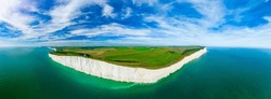 A Daytime Aerial Drone View Of The Seven Sisters Cliffs On The East Sussex Coast, UK