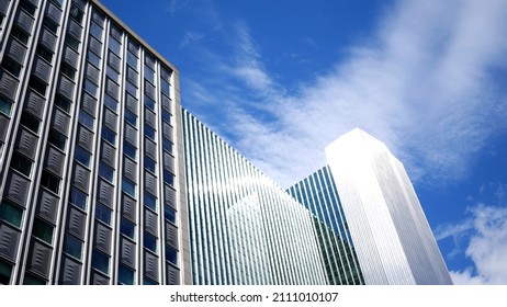 Daytime Establishing Photo of Corporate Buildings against Blue Sky