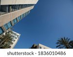 Daytime ground level view of the skyline of Anaheim, California, USA.