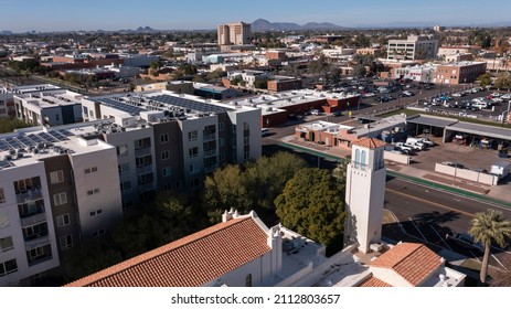 Daytime Skyline View Of Downtown Mesa, Arizona, USA.