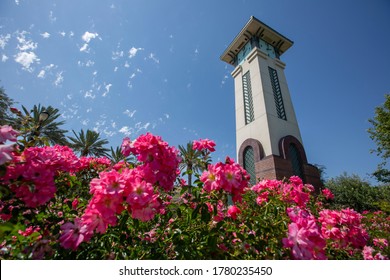 Daytime View Of Ontario, California, Civic Center's Public Clock Tower.