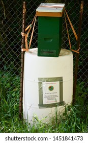 Dayton, OH- July 14, 2019: Bee Swarm Trap Outside Wright Patterson Airforce Base In Ohio. Trap Designed To Allow Bees To Be Moved Instead Of Killed. Saving Honey Bees From Extinction. Endangered Hive