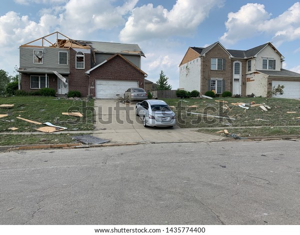 Dayton, OH- May 27, 2019:\
Aftermath of Memorial Day Tornados in Beavercreek Buildings utterly\
demolished. Community uprooted by storm. Neighborhood in shambles.\

