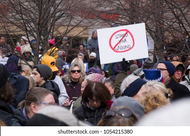 DAYTON, OHIO - MARCH 24: Anti Stand Your Ground sign at March for Our Lives rally in downtown Dayton, Ohio on March 24, 2018.
