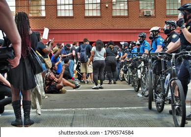 Dayton, Ohio United States 05/30/2020 police officers controlling the crowd at a black lives matter protest