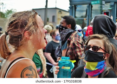 Dayton, Ohio, United States 05/30/2020 protesters at a black lives matter rally after being sprayed with OC pepper spray