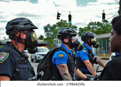 Dayton, Ohio United States 05/30/2020 Police And SWAT Officers Controlling The Crowd At A Black Lives Matter Protest