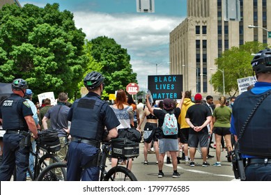 Dayton, Ohio United States 05/30/2020 Police Officers Controlling The Crowd At A Black Lives Matter Protest