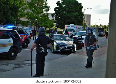 Dayton, Ohio United States 05/30/2020 Police Officers Controlling The Crowd At A Black Lives Matter Protest