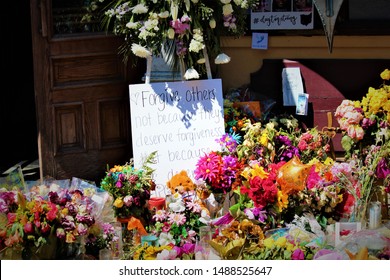 Dayton, Ohio / United States - August 10 2019: The community shows support after a mass shooting left nine dead and dozens injured in the Oregon District