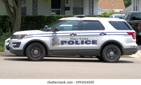 Dayton, Ohio USA  June 14, 2021: Dayton Police Vehicle parked on a city street as officers respond to a call.