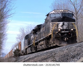 Dayton, Ohio USA  March 1, 2022: A Norfolk Southern Railway freight train heading towards its next destination.