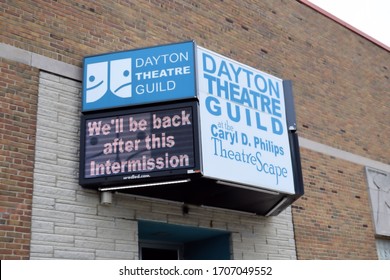 Dayton, OhioUSA 4172020 Marquee Of A Community Theater Announcing Their Shut Down Due To Covid-19 Pandemic. 