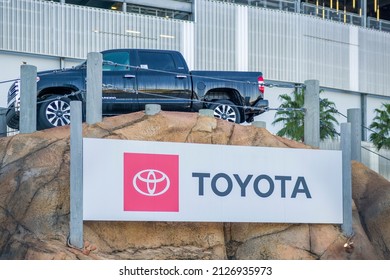 Daytona Beach, FL - February 2, 2022: Toyota Dispay At Daytona International Speedway NASCAR Racetrack