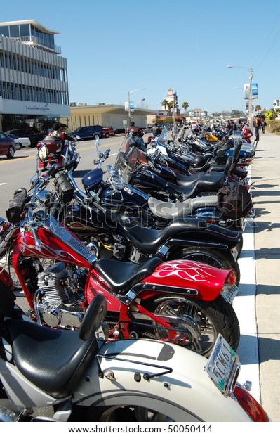 DAYTONA BEACH, FL - MARCH 6:  Motorcycles line\
Beach Street for miles during during \