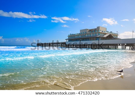 Daytona Beach in Florida with pier and coastline USA