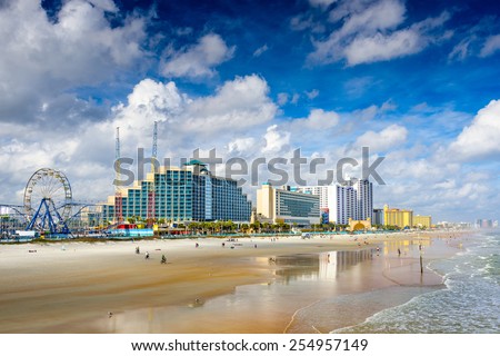 Daytona Beach, Florida, USA beachfront skyline.