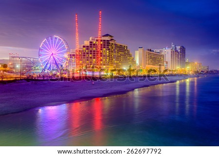 Daytona Beach, Florida, USA beachfront resorts skyline.